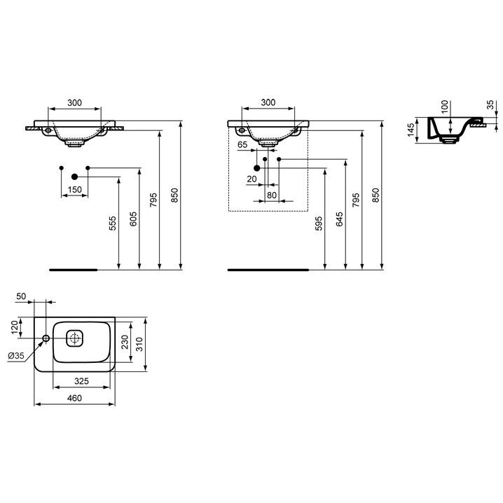 Асимметричный мебельный умывальник 46x31 см Ideal Standard TONIC II Guest K086601