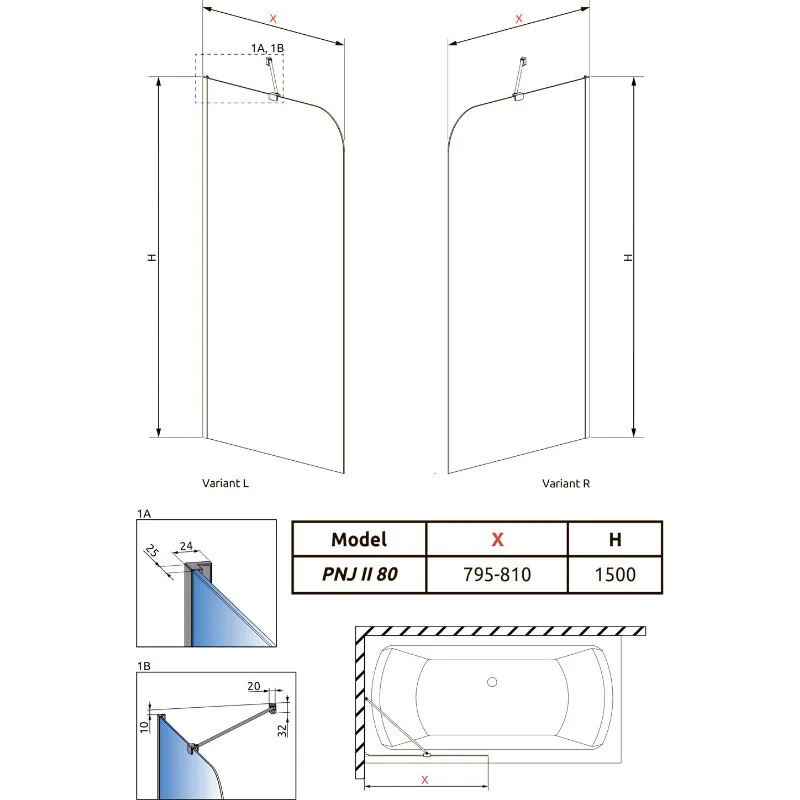 Шторка на ванну Radaway Torrenta PNJ II 80 Left/Right 1201101-101L/R, 80 см, стекло прозрачное, профиль хром, левая/правая