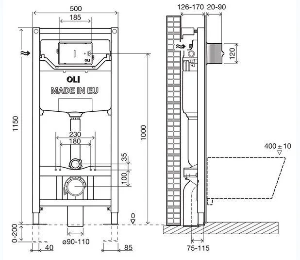 Комплект инсталляции OLI 120 + клавиша смыва Blink нержавеющая сталь, 885055+093399