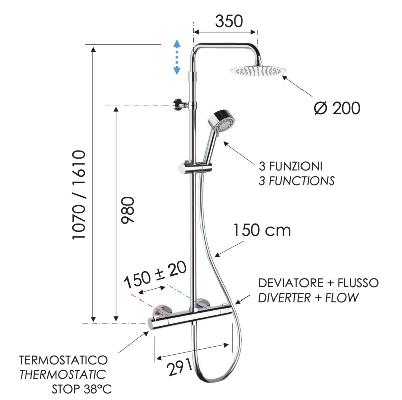Душевая система термостатическая Remer EQ32AUFM20, хром