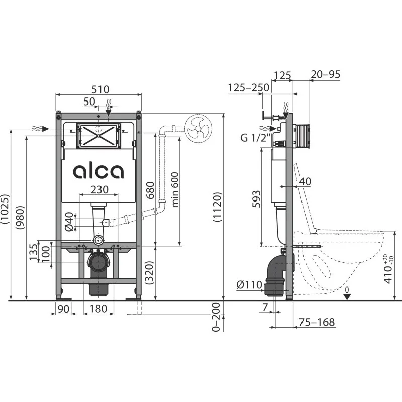 Инсталляция для унитаза AlcaPlast AM101/1120 + клавиша смыва M672 (хром мат.)