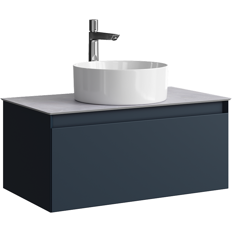AQWELLA Geometria подвесная тумба с 1 ящиком 81 см, цвет серый со столешницей серый камень и накладным умывальником
