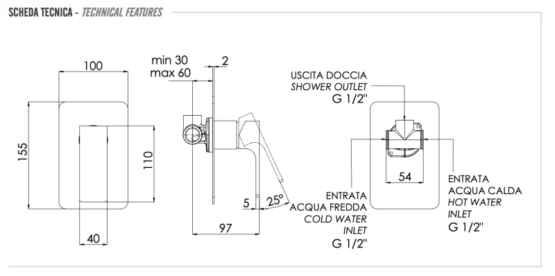 Смеситель .для душа Remer Absolute AU30DO, золото глянцевое