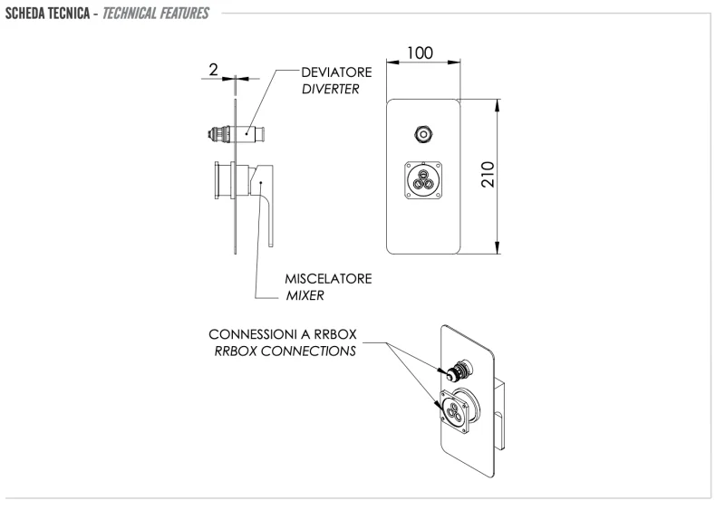 Смеситель для душа Remer Absolute AU09KBNO, чёрный матовый