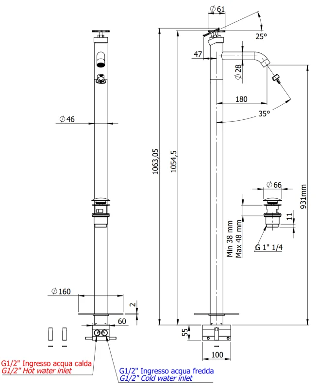 Смеситель для раковины Remer Chrono CH18CFP, черный брашированный хром