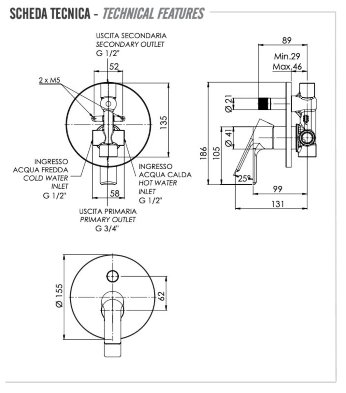 Смеситель для душа Remer Energy EY09H, хром