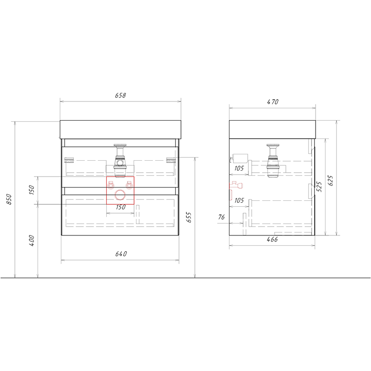 AQWELLA Geometria подвесная тумба с умывальником в комплекте 65,5 см, цвет светло-серый матовый