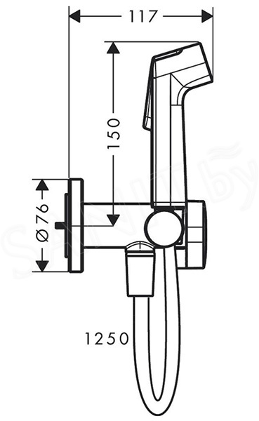 Душевая гигиеническая лейка Hansgrohe Bidette 1jet S EcoSmart+, шланг 125 см, хром, 29234000