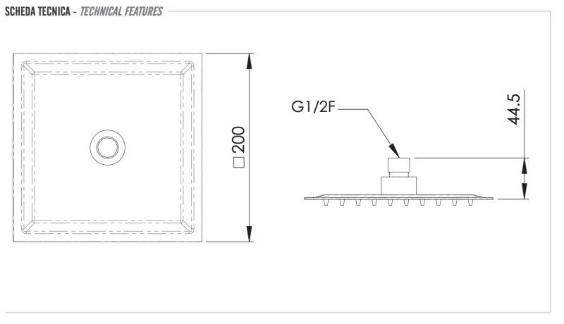 Верхний душ с шарнирным соединением 20 см Remer 357UFS20NOX, черный матовый