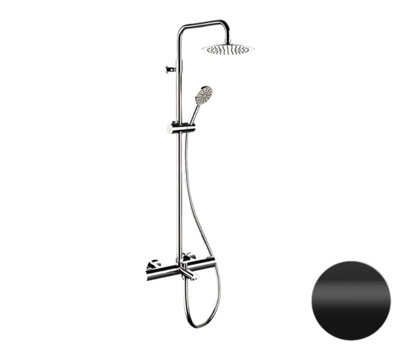 Душевая система термостатическая с изливом Remer EQ34A8MPUFM25NO, черный матовый