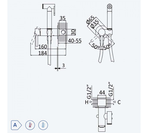 Смеситель для биде / унитаза. Ручной душ из латуни Bruma Bidet 107 861 1CR Cromado
