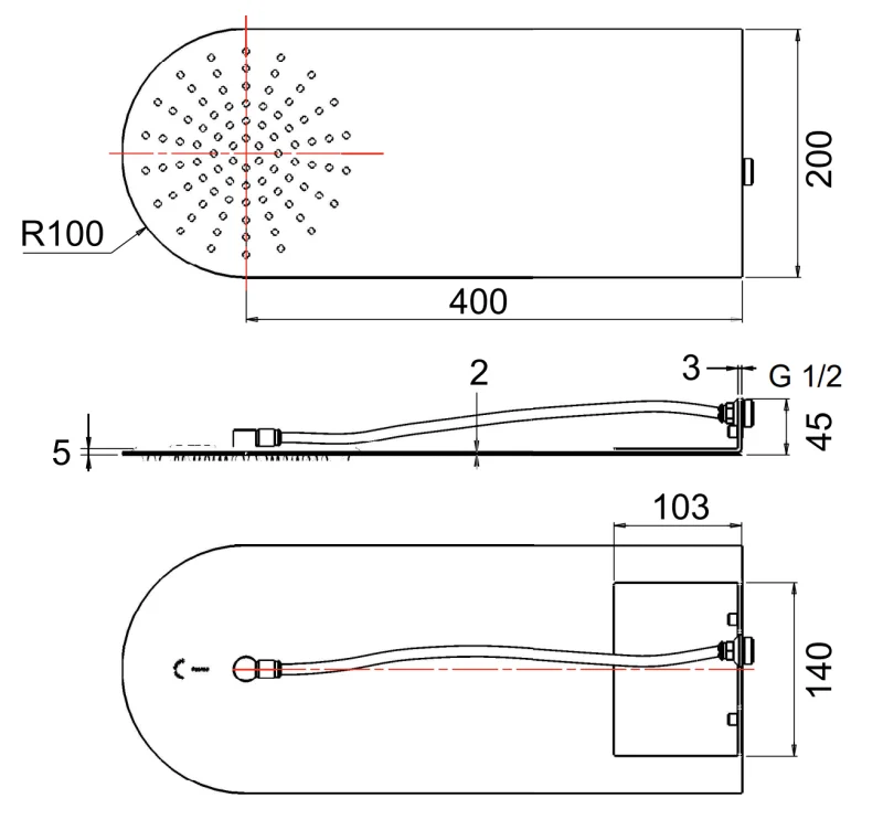 Верхний душ настенный 50x20 см Remer 350UFMX, хром