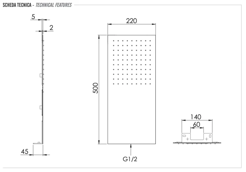 Верхний душ настенный 50x22 см Remer INOX SS350UFX, хром