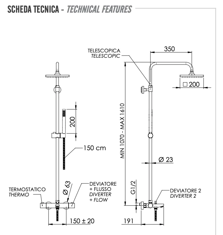 Душевая система термостатическая с изливом Remer EQ34A7SDSD20, хром