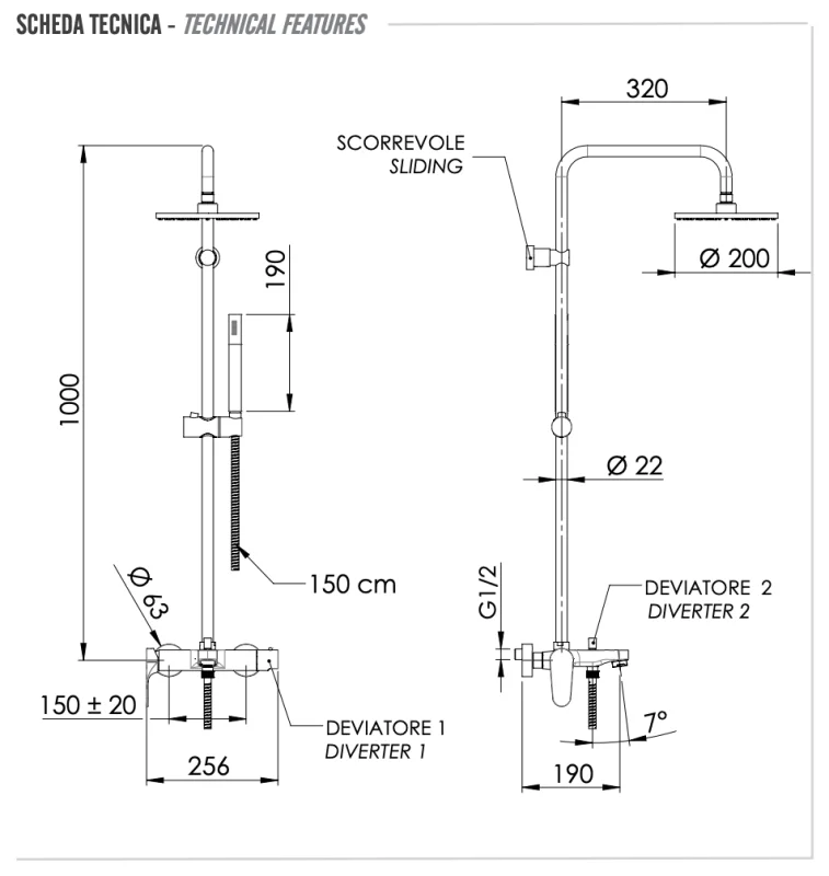 Душевая система с изливом Remer Class Line L34X7MMM20NO, черный матовый