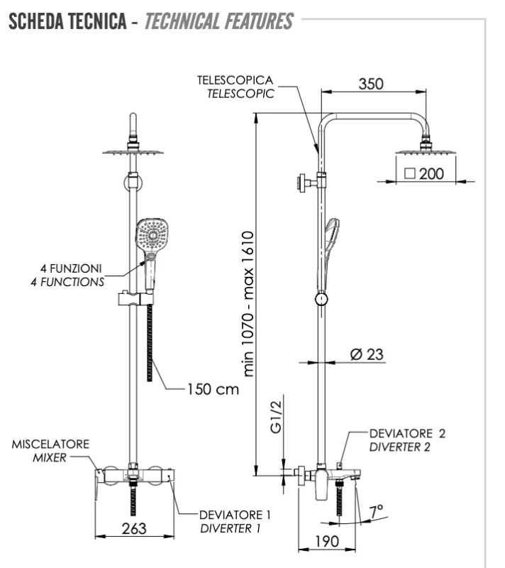 Душевая система с изливом Remer Dream D34A8MPUFM25T, хром