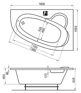 Ванна акриловая Ravak Asymmetric 160 R