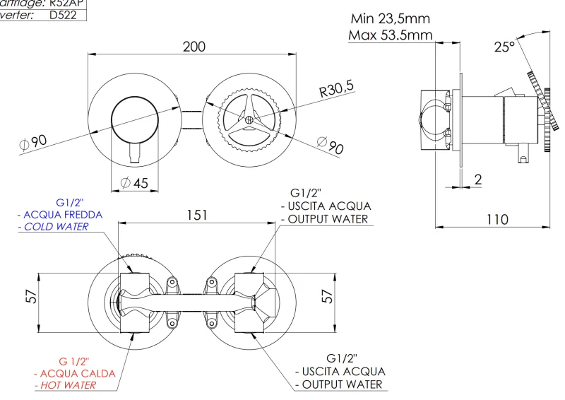 Смеситель для душа Remer Chrono CH92ZPBG, золото брашированное