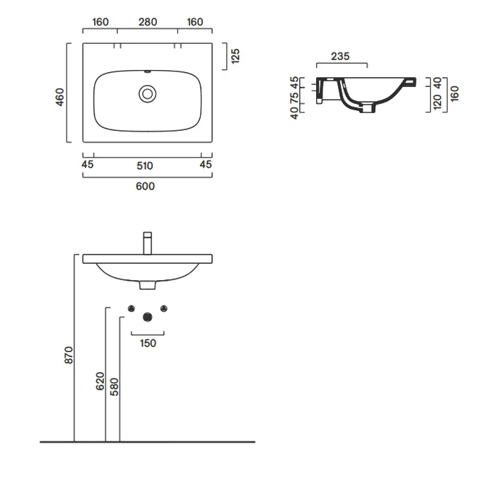 Раковина Catalano Alvea 60х46, арт.0620600001, без отв. под смеситель, белый глянцевый