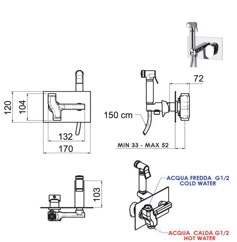 Гигиенический душ со смесителем Remer Dream D60, хром