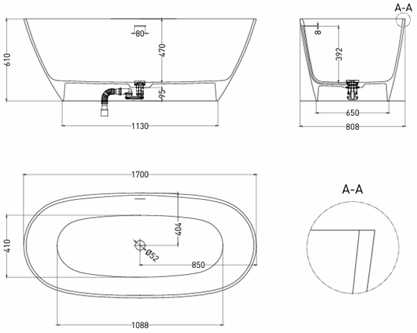 UM12112 Ванна отдельностоящая LoveForm LOFO 170x80 Gelcoat белый глянцевый