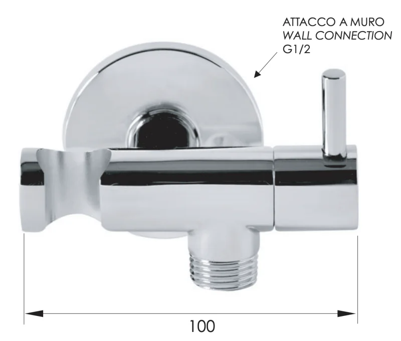 Держатель ручного душа с подключением шланга и запорным вентелем Remer 336L, хром
