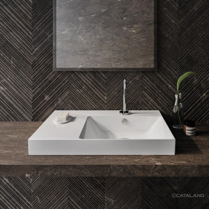 Раковина Catalano Zero 75x50, арт.0120780001, ,чаша справа, без отверстия под смеситель, белый глянцевый