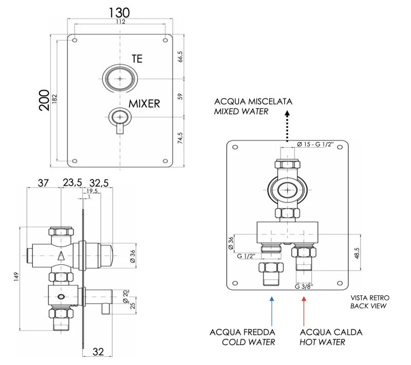 Смеситель порционный для душа Remer Tempor TE32M, хром
