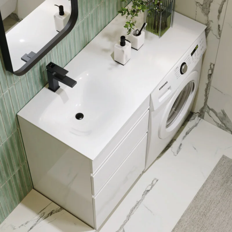 Тумба с умывальником под стиральную машину Aqwella Duet 53 (L) напольная белая
