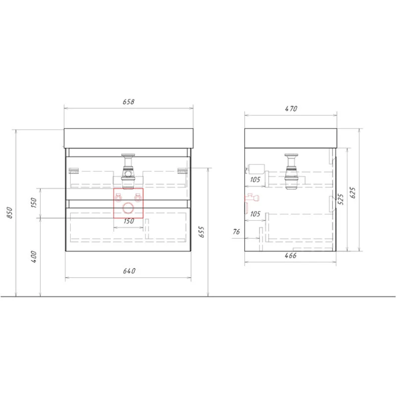 AQWELLA Geometria подвесная тумба под умывальник 65,5 см, цвет серый матовый