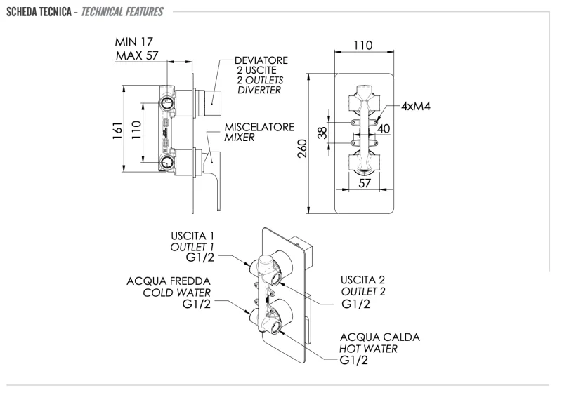 Смеситель для душа Remer Absolute AU92, хром
