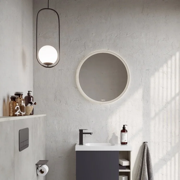 AQWELLA Moon зеркало 60 см  с ободком,  подсветкой, сенсорным выключателем, регулятором освещенности и обогревом
