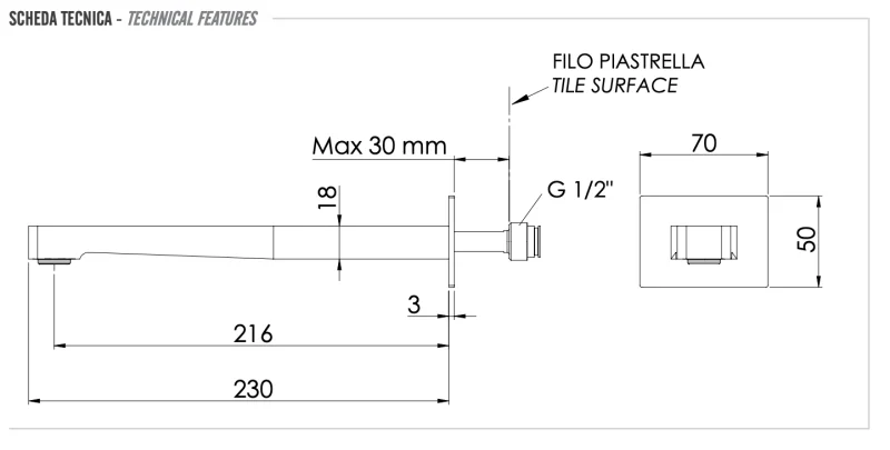 Излив настенный 23 см Remer 91DL, хром