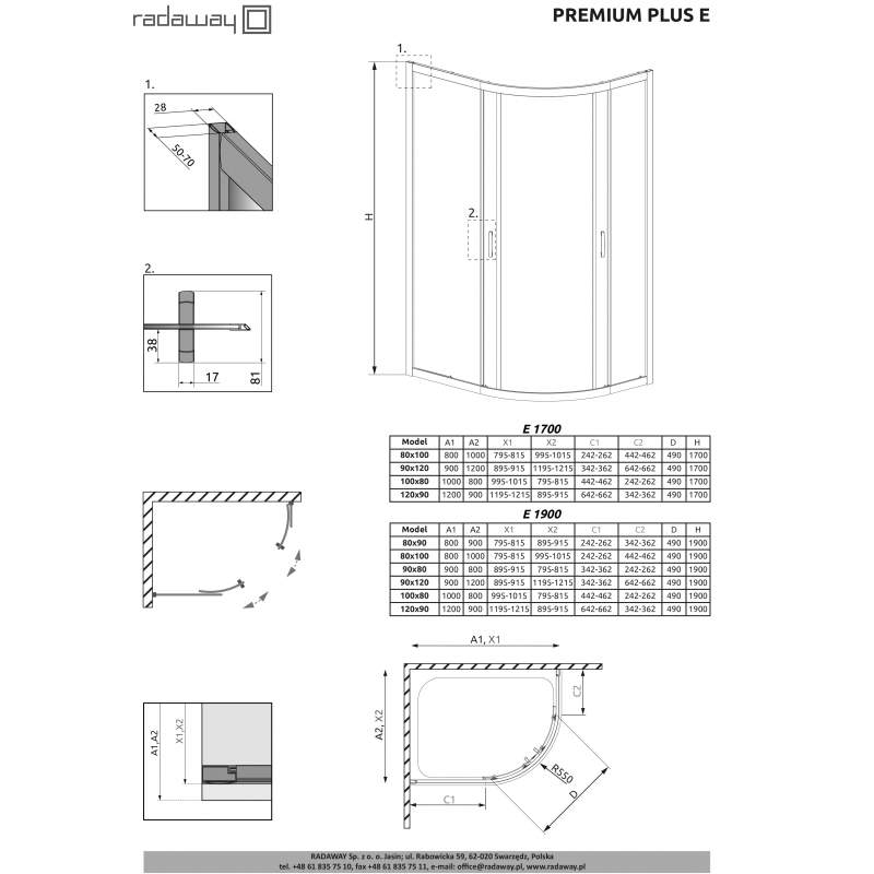 Душевой уголок Radaway Premium Plus E 90x80x190 стекло фабрик