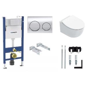 Инсталляция для унитаза Geberit Alpha 458.233.00.2 с кнопкой Geberit Alpha 20 хром 115.040.21.3 с подвесным унитазом Catalano Italy 0711520001, сиденьем и крышкой 0751100001 soft close и креплениями