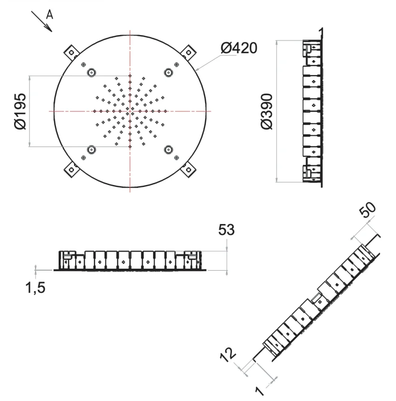 Верхний душ потолочный 42 см Remer 357SFM42N, хром