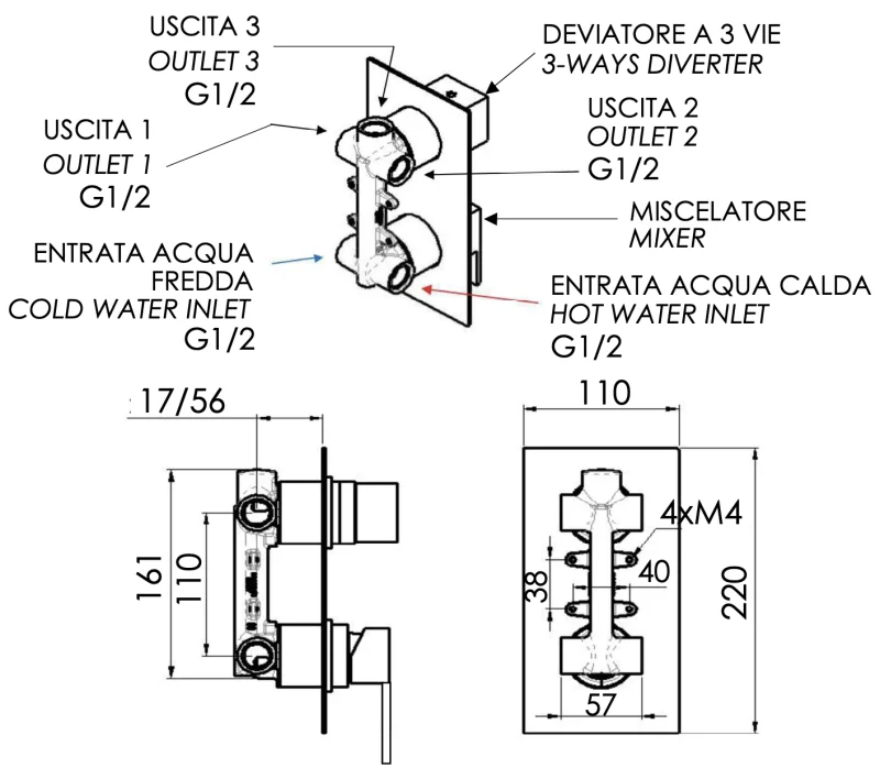 Смеситель для душа Remer Qubika Q93, хром