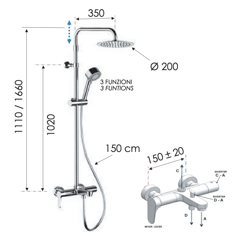 Душевая система с изливом Remer Winner W34AUFM20, хром