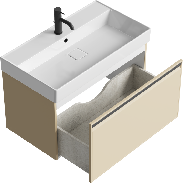 AQWELLA Pure подвесная тумба с умывальником в комплекте 81 см, цвет бежевый матовый