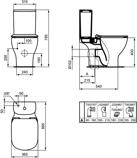 Унитаз напольный Ideal Standard Tesi AquaBlade [T008701+T352701+T356801] с сиденьем SoftClose