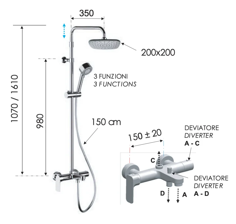 Душевая система c изливом Remer Infinity I34AAD20, хром