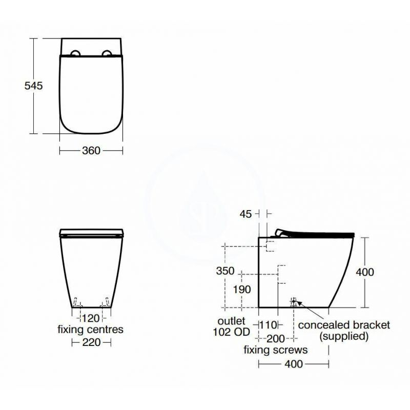 Унитаз приставной Standard i.life B безободковый RimLS+, c сиденьем Soft-Close