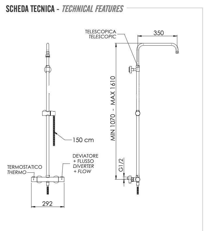 Душевая система термостатическая Remer Elegance EQ32ASSDBO, белый матовый
