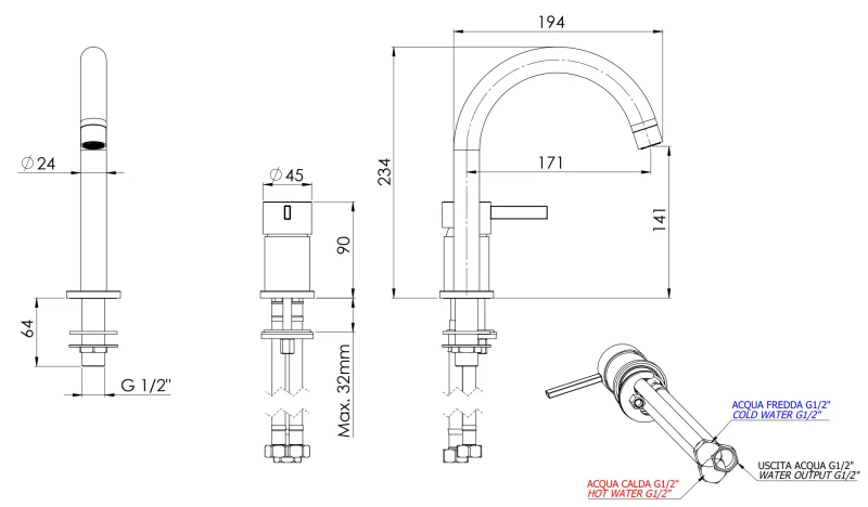 Смеситель для раковины Remer Metrica MC57XV, сталь