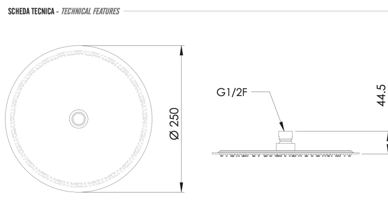 Верхний душ с шарнирным соединением 25 см Remer 357UFM25X, хром