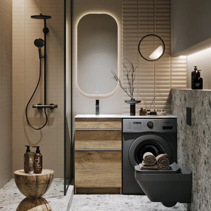 Тумба с умывальником под стиральную машину Aqwella Terra 53 (L) напольная дуб балтийский