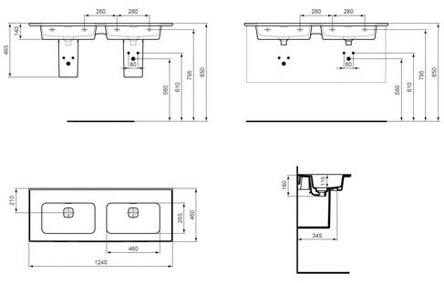 Раковина Ideal Standard Strada II Vanity  124x46 подвесной, без отверстий под смесители