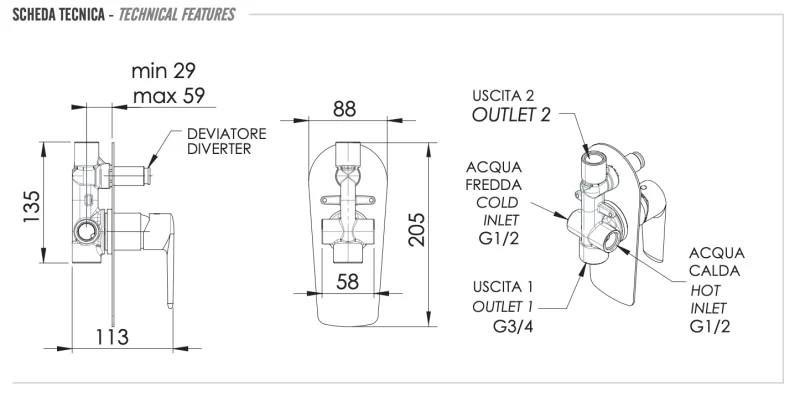 Смеситель для душа Remer Vanity V09, хром