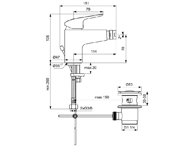 Смеситель Ideal Standard Ceraflex B1718AA для биде