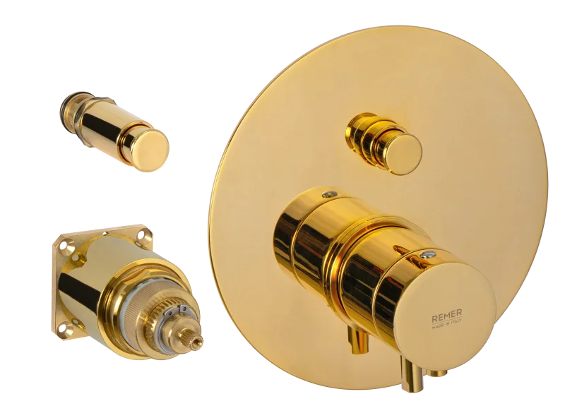 Смеситель термостатический для душа Remer Elegance NT09KBDO, золото глянцевое